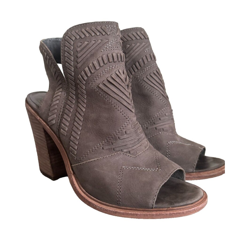 Vince Camuto Boho Festival Open Toe Booties Leather Womens 7.5 Taupe